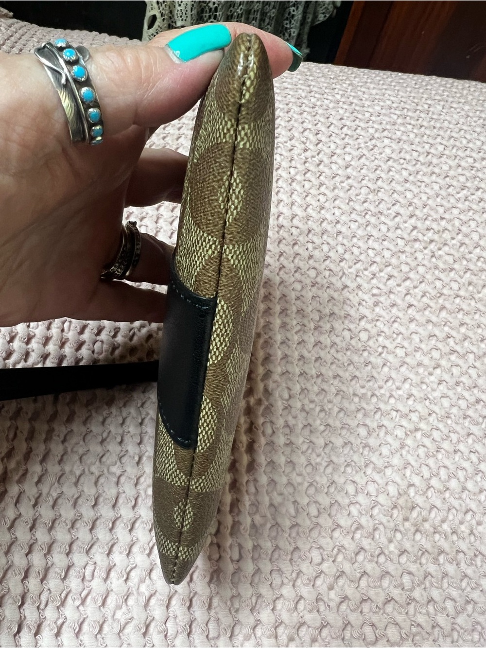 Coach Signature Corner Zip Canvas Wristlet - Picture 4 of 10